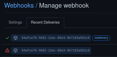 Settings > Webhooks > your_webhook > Recent Deliveries